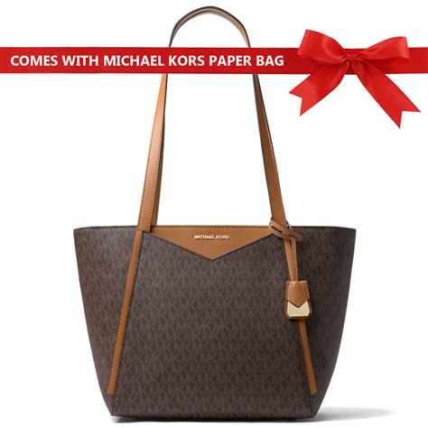 whitney small logo tote by michael kors brown|Whitney Small Pebbled Leather Tote Bag .